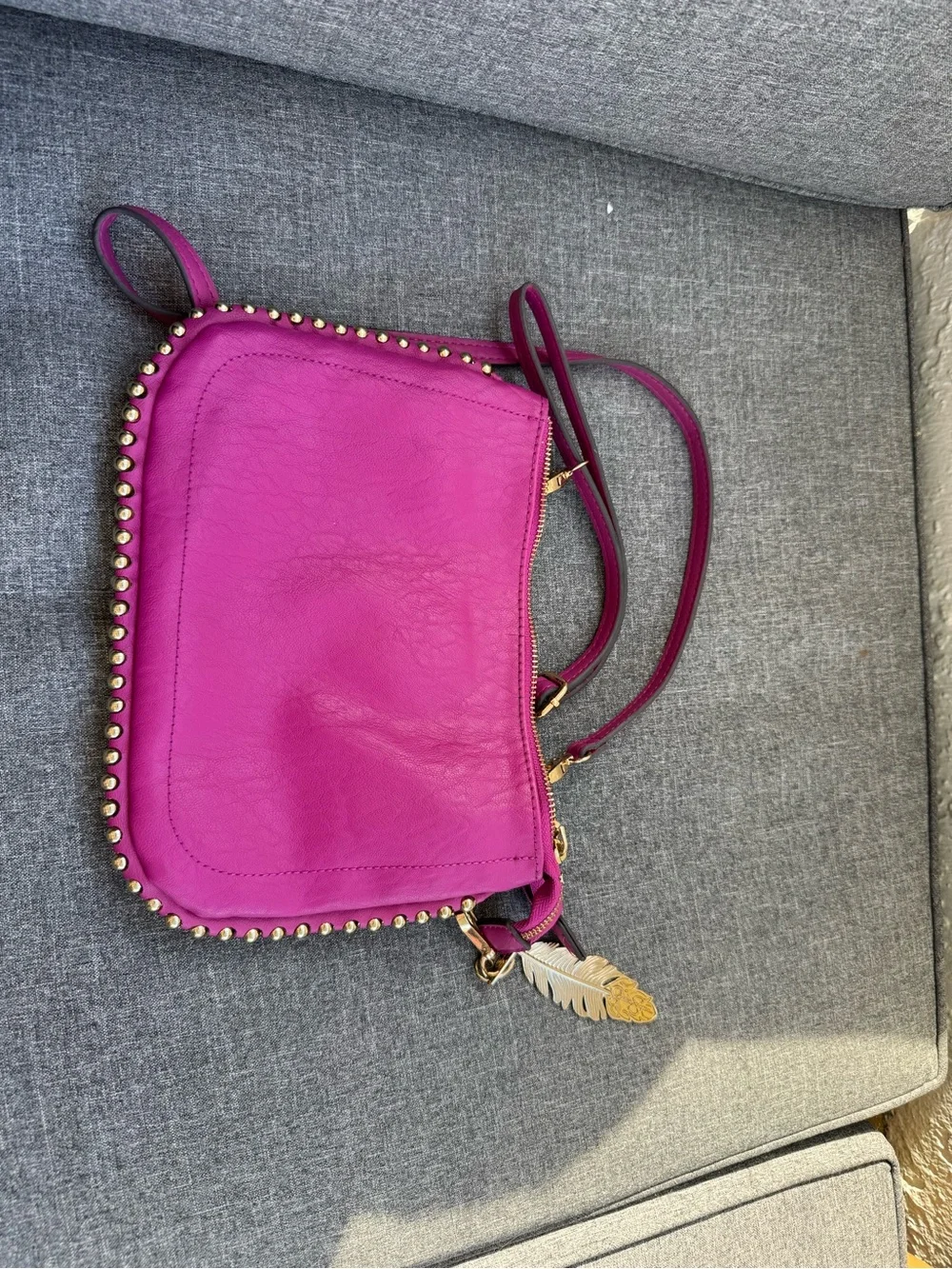 Jessica Simpson Magenta Crossbody Bag with Gold Feather Charm